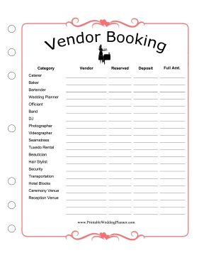 Wedding Vendor Checklist, Wedding Vendors Checklist, Bride Checklist, Wedding Checklist Printable, Wedding Planner Binder, Low Cost Wedding, Wedding Planner Printables, Wedding Budget, Event Planning Business