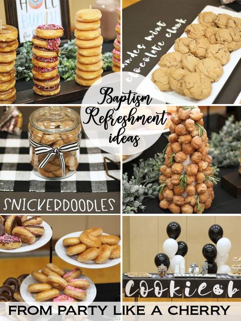 Baptism Refreshment Ideas - Party Like a Cherry Adult Baptism Party Ideas, Baptism Food Ideas, Baptism Food, Baptism Decor, Soda Floats, Hosting Tips, Getting Baptized, Lds Baptism, Donut Bar