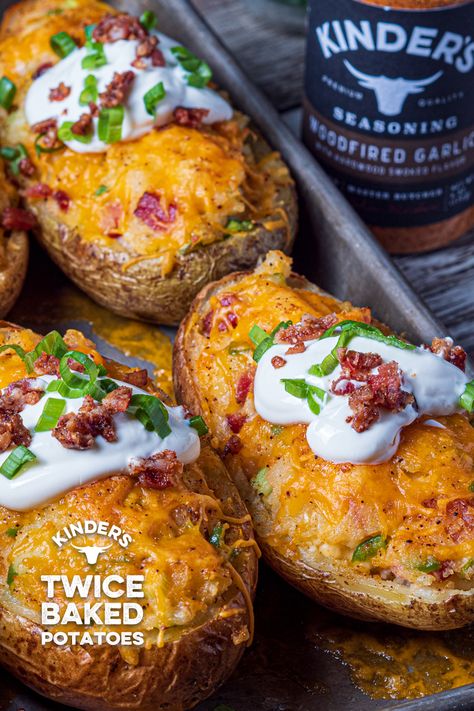 One more week until the Big Game, and we’re giving you our best recipes for those mid-game munchies. Check out this easy recipe for twice baked potatoes, made extra tasty by adding our Woodfired Garlic Seasoning. Click through to make some today. Kinders Seasoning Recipes, Mac And Cheese Recipe Soul Food, Garlic Seasoning, Chicken Lettuce Wraps, Twice Baked Potatoes, Potato Skins, Health Dinner Recipes, Beef Recipes Easy, Vegetable Sides