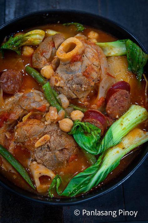 Pochero Filipino Recipe, Pork Tocino, Pata Recipe, Filipino Soup Recipes, Filipino Soup, Beef Ribs Recipe, Filipino Cuisine, Easy To Cook Meals, Pork Stew