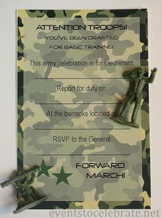 Camo Birthday Invitations, Camouflage Birthday Party, Army Themed Birthday, Camo Birthday Party, Army Birthday Parties, Army Birthday, Birthday Party Invitations Free, Camo Birthday, Military Party