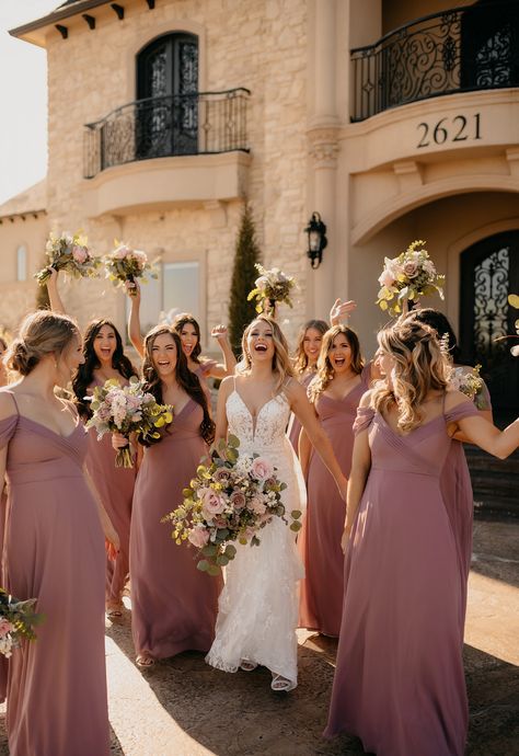 Josh + Rebekah | Modern Mansion - Camera Shi Photography Winter Ceremony, Mauve Bridesmaid, Mauve Bridesmaid Dress, Mauve Wedding, Enchanting Wedding, Wedding Color Trends, Bridal Party Outfit, Hollywood Wedding, Spring Wedding Colors