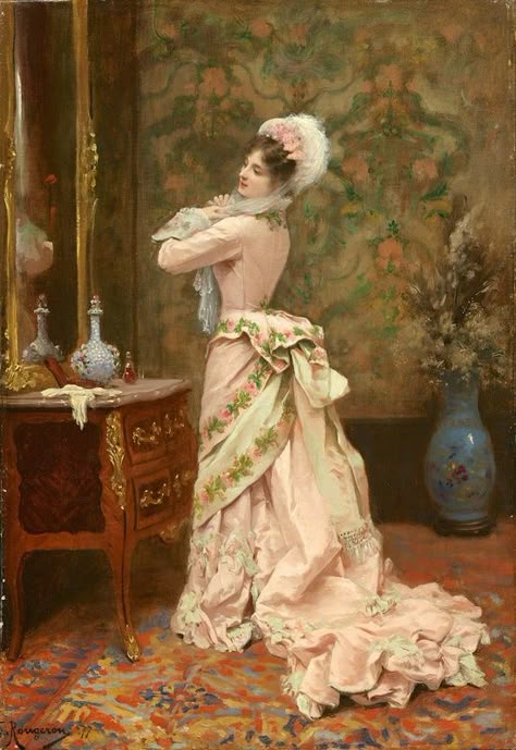 1877 Toilette by Jules James Rougeron Victorian Paintings, Front Teeth, Edouard Manet, Art Ancien, Victorian Women, Victorian Art, Historical Costume, Wassily Kandinsky, A Mirror