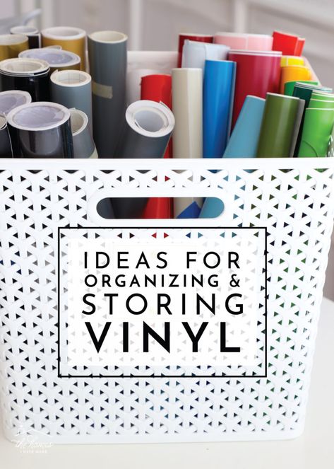 Diy Cricut Vinyl Holder, Storage For Cricut Vinyl, Ways To Store Vinyl Rolls, How To Store Cricut Vinyl, Organize Vinyl Rolls, Cricket Storage Ideas, Circuit Vinyl Storage, Storage For Cricut Supplies, Vinyl Storage Cricut