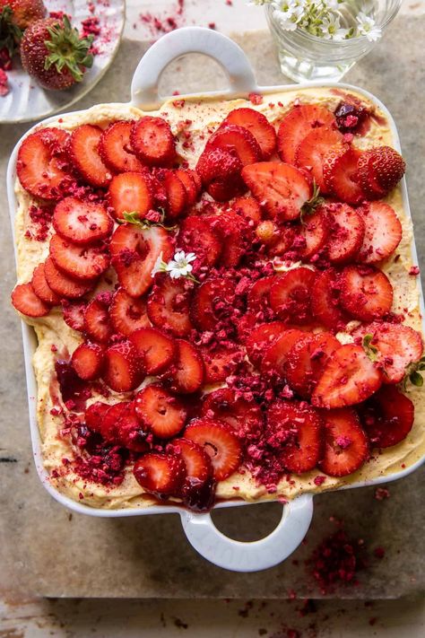 Strawberry Tiramisu Half Baked Harvest, Half Baked Harvest Summer Recipes, Savory Strawberry Recipes, Fruit Tiramisu, Mimosa Cupcakes, Strawberry Tiramisu Recipe, Cabin Meals, Easy Dinner Party Desserts, Strawberries Recipes