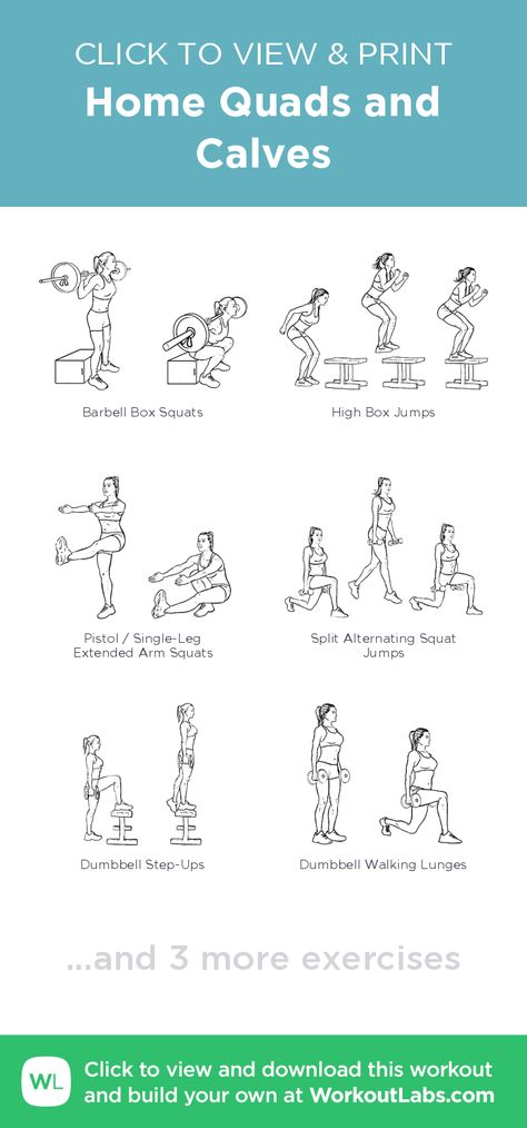 Home Quads and Calves – click to view and print this illustrated exercise plan created with #WorkoutLabsFit Outer Quad Workout, How To Get Quads, Quads Strengthening Exercises, Quad And Calf Workout At Home, Quad And Calves Workout, Quads And Calves Workout At Home, Quad Strengthening Exercises, Quad And Calf Workout, Quads And Calves Workout