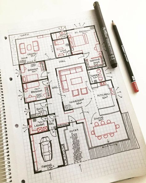 [𝑺𝒂𝒗𝒆 & 𝑭𝒐𝒍𝒍𝒐𝒘]~♡´･ᴗ･`♡ Interior Design Sketchbook, Interior Design Student, Architecture Drawing Plan, Interior Architecture Drawing, Architecture Life, Interior Design Drawings, House Floor Design, Interior Design Sketches, Architecture Design Sketch