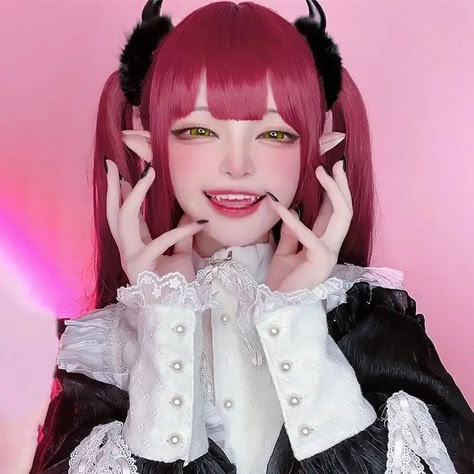 𝔇𝔢𝔱𝔞𝔦𝔩𝔰: Style: Cosplay, Animewear, Halloween Material: Chiffon Quantity: Outfits+ Headband +fake ears+ tights +fake teeth+ tails (if you want wig choose package with wig) This Halloween, be the succubus at your party with this exclusive Lingerie Set. The whole package comes with wings, fake ears and teeth, socks, a headband, and of course the outfit. Enjoy free shipping with a purchase of over 50$ SIZE CHEST WAIST HIP RECOMMENDED HEIGHTS 31-33 in 24-26 in 34-35 in 5'1-5'3 inM 33-35 in 26 Marin Succubus Cosplay, Cosplay Poses Ideas, Egirl Cosplay, Succubus Costume, Succubus Cosplay, Foto Muro Collage, Costume Lingerie, Fake Teeth, Female Pose Reference