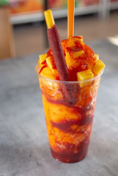 What is Chamoy, What it Tastes Like, and How to Use The Spicy Sauce Mexican Snacks Aesthetic, Fruit Chamoy, Chamoy Fruit, Spicy Mexican Food, Mexican Snack Foods, Spicy Food Mexican, Spicy Chips, Spicy Fruit, Spicy Candy