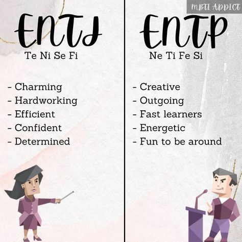 ENTJ and ENTP Entp Personality Traits, Entj Traits, Entp Traits, Entj And Entp, Entj Boyfriend, Academia Validation, Entj X Entp, Entp Women, Entj Core