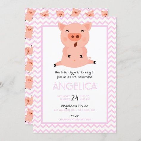 Piggy Birthday Party, Piggy Birthday, Pig Cute, Baby Birthday Card, Girls 3rd Birthday, Baby Shower Purple, Glitter Invitations, Pig Party, First Birthday Party Themes