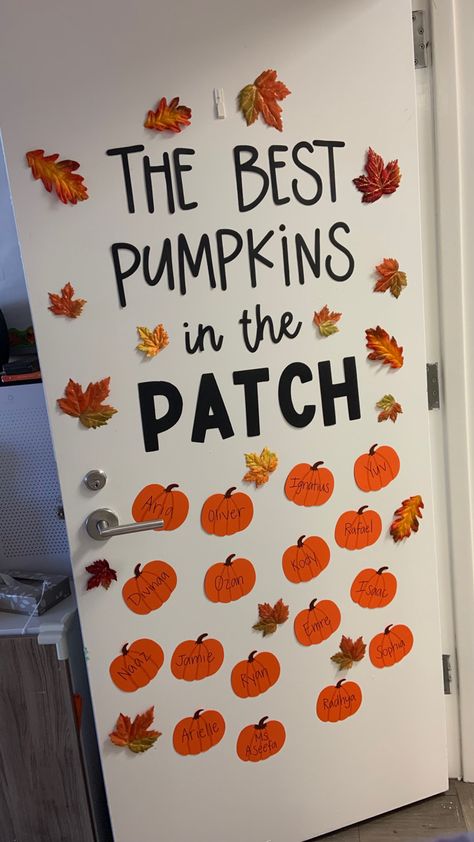 Fall Board Decorations, Class Fall Decorations, Fall Door Decor Preschool, Classroom October Decor, Preschool Fall Decor, Dipping Into Fall Classroom Door, Halloween Decorations Indoor Classroom, Door Decoration For Kindergarten Classroom Ideas, Welcome Back Door Ideas