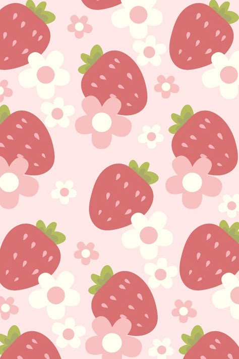 Cute Pink Strawberry Wallpaper, Cute Pink Aesthetic Background, Aesthetic Design Patterns, Aesthetic Kawaii Wallpaper, Pink Pattern Wallpaper, Pink Wallpaper Pattern, Strawberry And Flowers, Pink Aesthetic Background, Wallpaper Mawar