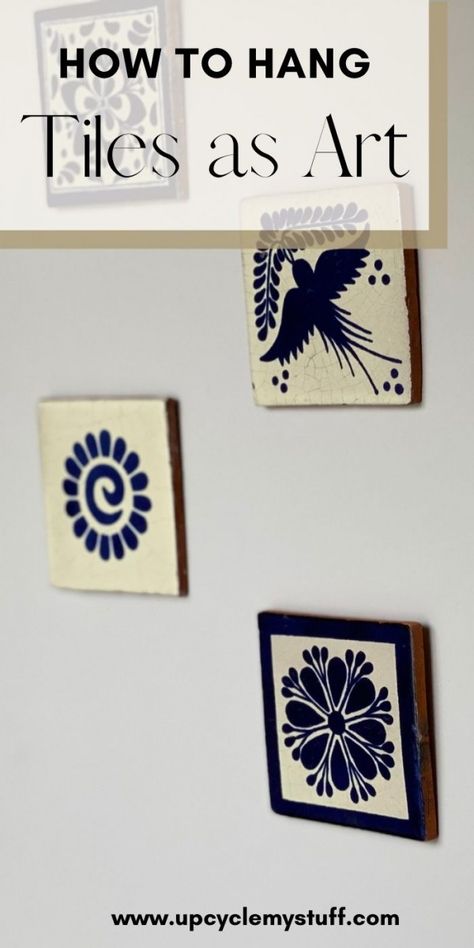 How to Upcycle Tiles as Wall Art - Upcycle My Stuff Tile As Art, Tile Wall Art Diy, Frame Tile Art, Ceramic Tile Art Wall Hangings, How To Hang Ceramic Tiles On Wall, Tiles Decoration Ideas, Painted Tiles Art, Tile Display Ideas, Tile Art Ideas