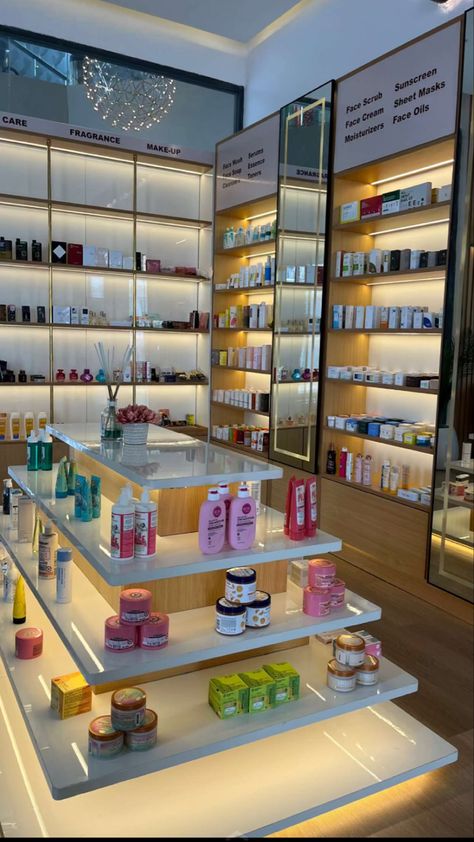 skincare store Skincare Shop Interior Design, Skincare Interior Design, Beauty Store Interior Retail Design, Beauty Retail Store Design, Skincare Store Aesthetic, Skin Care Shop Interior Design, Skincare Store Interior, Cosmetic Shop Interior Design Shelves, Skincare Shop Interior