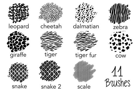 Let me introduce my new product - brush set of 11 procreate Animal print Seamless pattern brushes. I hope it will help you to create your unique design.  WHAT YOU WILL GET: Zip. file that contains: File «Animal_print.brushset» with 11 custom-made Brushes Readme.PDF  PLEASE NOTE: These brushes ONLY work in the Procreate app for iPad. You'll need Procreate version 4.1 or higher to install .brushset files. It is not compatible with other graphic programs.  HOW TO UPLOAD BRUSHSET: After your purchas #brushesillustrator #photoshopbrushes #vectorbrushes #brushesinstagram #facebookbrushes #brushesdownload #brushesfree Flower Clock, Procreate Brushes Free, Texture Drawing, Fashion Illustrations Techniques, Brushes For Procreate, Animal Print Scarf, Animal Prints Pattern, Animal Graphic, Free Brush