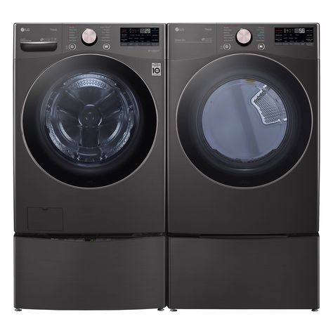 Explore lg turbowash 360 wi-fi enabled stackable black steel washer & dryer set at Lowes.com Stainless Steel Washer And Dryer, Double Wide Trailer, Apartment Updates, Lg Washer, Home Laundry Room, Washer Dryer Set, Wash Room, Gas Dryer, Retirement House