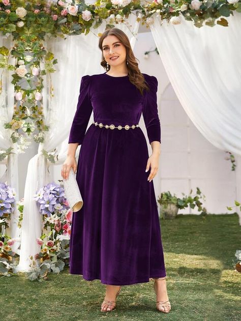 Velvet Dress Plus Size, Velvet Dresses Outfit, Velvet Wedding Dress, Gigot Sleeve, Dress Dinner, Plus Size Elegant Dresses, Midi Wedding Dress, Velvet Wedding, Wedding Cocktail Party