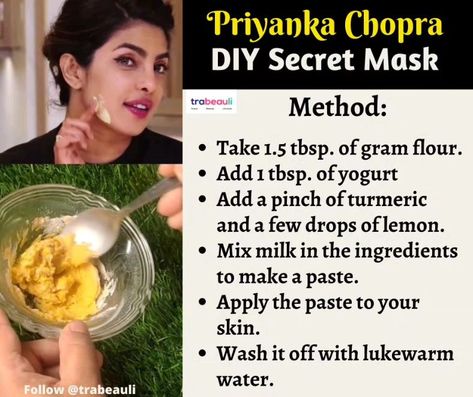 Priyanka Chopra Secret Face Mask 🤫😊 Save it☺️ #priyankachopra #diyfacemaskrecipe #glowingskinsecrets #celebritybeautysecrets #diyfacemask #homeremediesforskin Celebrity Skincare, Wellness Practices, Glowing Skin Secrets, Ayurvedic Skin Care, Celebrity Skin Care, Celebrity Beauty Secrets, Home Remedies For Skin, Natural Beauty Remedies, Skincare Routines