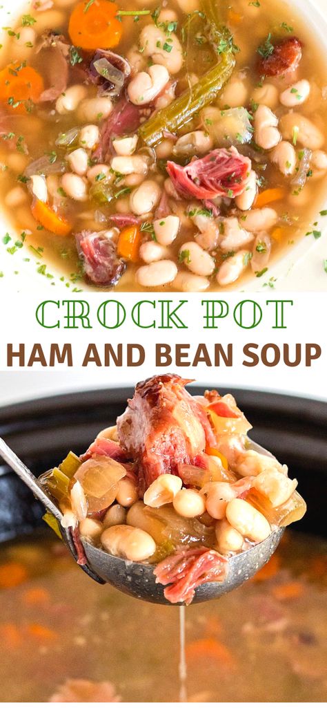 Bone Soup Recipes, Bean Soup Crockpot, Ham Bone Soup Recipes, Crockpot Ham And Beans, Ham Hock Soup, Ham Hocks And Beans, Crock Pot Ham, Ham Bone Soup, Crock Pot Soups