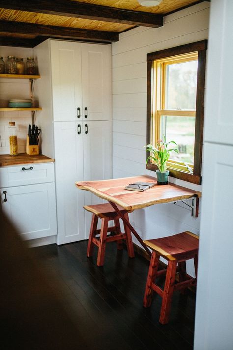 Camper Table, Hippie House, River Retreat, House Storage, Small Kitchen Tables, Tiny House Kitchen, Mountain River, Tiny Spaces, Tiny Kitchen