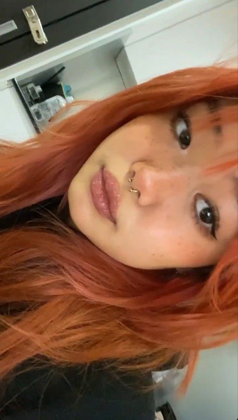 Asians With Orange Hair, Red Orange Dyed Hair, Orange Red Hair Dye, Ginger Hair On Asian, Ginger Asian Hair, Asian Orange Hair, Copper Hair On Asian Women, Asian Girl Hair Color, Asian With Red Hair