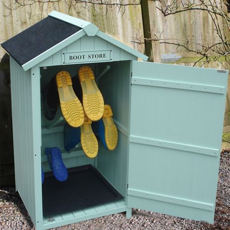 A neat and compact high-quality, weather proof storage shed which is ideal for muddy wellies and boots. This boot store is perfect to add a splash of colour to your garden and is also perfect for holding up to 6 pairs boots or wellies. This item will be delivered flat packed with easy to follow step-by-step instructions and all the fixings. Wellie Storage, Welly Storage, Outdoor Shoe Storage, Wellie Boots, Innovative Thinking, Gingerbread Cottage, Welly Boots, Shoe Cubby, Garden Wood