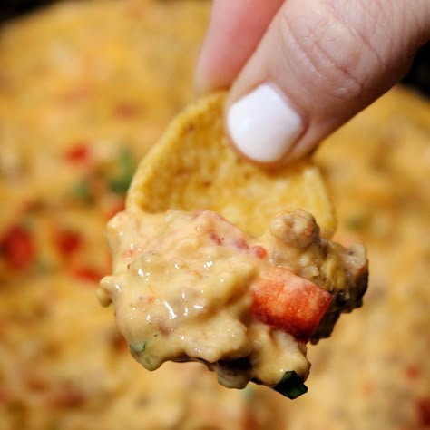 Velveeta Sausage Dip Easter Crockpot Recipes, Velveeta Sausage Dip, Hot Party Dips, Easter Crockpot, Sausage Rotel Dip, Addison Christmas, Football Food Recipes, Salsa Dip Recipe, Sausage Dip Recipe