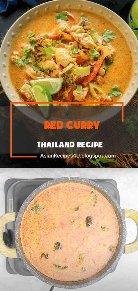 Thai Red Curry is a popular spicy curry from Thai cuisine. You can make it vegetarian, with chicken, shrimp or with fish. This recipe is very easy to make and is very close to the authentic red curry that you would get in Thailand. #Thailand #Recipes #Curry #Red Thailand Recipes, Thai Red Curry Soup, Red Curry Shrimp, Thai Red Curry Recipe, Prawn Soup, Red Thai Curry, Red Curry Recipe, Thai Curry Recipes, Red Curry Chicken