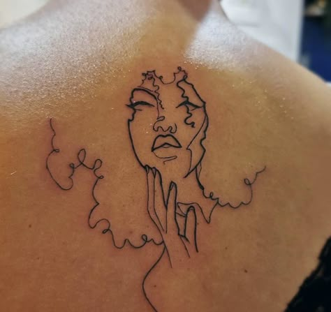 Black Femininity Tattoo, Black Love Tattoos For Women, Black Woman Outline Tattoo, Afro Tattoo Ink Black Women Outline, Silhouette Tattoos Woman Black, Black Inspired Tattoos, Afro Lady Tattoo, African American Art Tattoo, Afro Goddess Tattoo