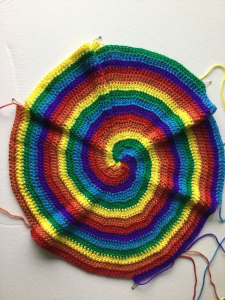 Free Crochet Pattern: Rainbow Swirl Blanket | Craft Away the Crazy Crotchet Blanket Patterns, Spiral Crochet Pattern, Crochet Hooded Scarf Pattern, Crochet Materials, Spiral Crochet, Crochet Coasters Free Pattern, Blanket Craft, Pattern Rainbow, Rainbow Blanket