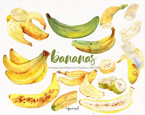 Banana Watercolor, Fruits Summer, Blog Website Design, Watercolor Fruit, Scrapbook Materials, Pop Style, Exotic Fruit, Tropical Fruits, Watercolor Clipart