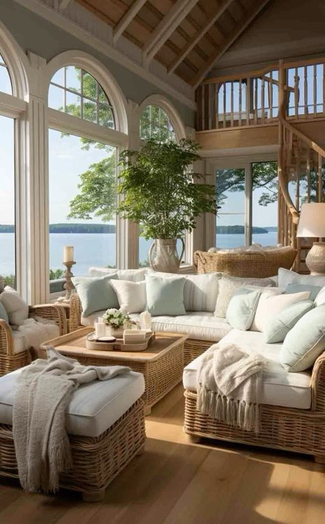 Hamptons Living Room, Beach House Living Room, Dream Beach Houses, Living Room Design Inspiration, Beach House Interior, Beach House Design, Coastal Interiors, Stylish Living Room, Coastal Design