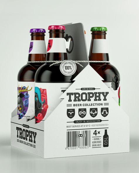 Trophy Beer #illustration #typography #branding #design brand identity. Better Living Through Beer http://pinterest.com/wineinajug/better-living-through-beer/ Beer Pack, Craft Beer Packaging, Beer Packaging Design, Beer Carrier, Beer Box, Packaging Design Trends, Beer Packaging, Beer Design, Wine Packaging