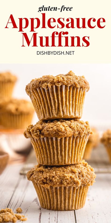 Easy gluten-free applesauce muffins with a crunchy streusel topping that you're gonna love! Make this with store-bought or homemade applesauce - either way, these delicious muffins are perfect for breakfast or an anytime snack! Dairy-free too. Go bake a batch right now! Gluten Free Applesauce Muffins, Wheat Allergy, Delicious Muffins, Applesauce Muffins, Homemade Applesauce, Muffin Batter, Gluten Free Muffins, Streusel Topping, Easy Breakfast