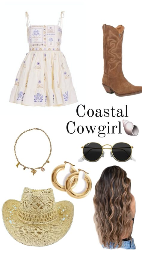 A little collage of a coastal cowgirl outfit idea! Cowgirl Lifestyle, Beachy Boho, Coastal Cowgirl, Saddle, Sun, Lifestyle