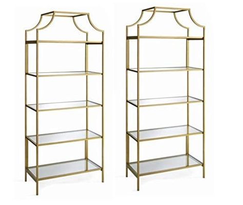 $265.94 Amazon.com: Better Homes and Gardens Nola 5-Open Shelves Bookcase, (Gold, Set of 2, Bookcase): Kitchen & Dining Rental Ideas, Gold Shelves, Garden Shelves, Gold Furniture, All That Glitters Is Gold, Etagere Bookcase, Vintage Wall Clock, Bush Furniture, Casual Home