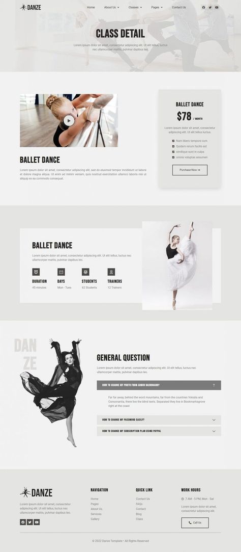 Danze - Dance Studio School Elementor Template Kit Dance Template, Dance Clubs, Ballet Studio, Creating A Website, Dance Project, School Website, Dance School, Dance Studio, Web Template