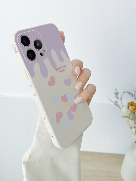 Multicolor  Collar  TPU Heart Phone Cases Embellished   Phone/Pad Accessories Phone Cover Ideas Aesthetic, Custom Phone Cases Diy, Clear Phone Case Design, Phone Case Diy Paint, Diy Phone Case Design, Heart Phone Case, Phone Cover Design, Girly Phone Cases, Kawaii Phone Case