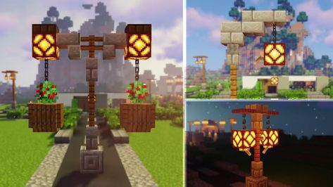 Redstone Lamp Minecraft, Minecraft Redstone Lamp Ideas, Redstone Lamp Ideas, Minecraft Redstone Lamp, Minecraft Lamp Post, Lamp Minecraft, Minecraft Lamp, Minecraft House Decorations, Minecraft Redstone