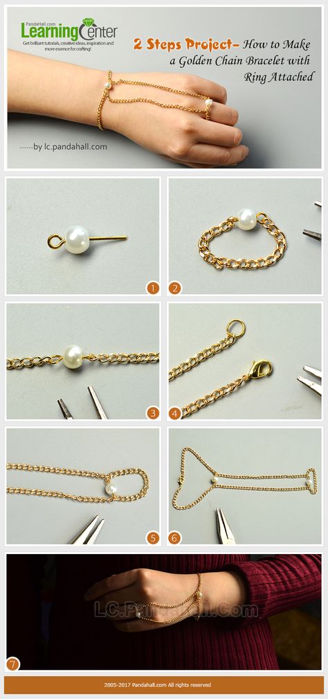 2 Steps Project– How to Make a Golden Chain Bracelet with Ring Attached Ring Attached To Bracelet, Ring Bracelet Chain Diy, Ring With Bracelet Attached, Diy Bracelets Chain, Bracelet With Ring Attached, Chain Bracelet Diy, Bracelet With Ring, Bracelet Combo, Jewelry Ideas To Make