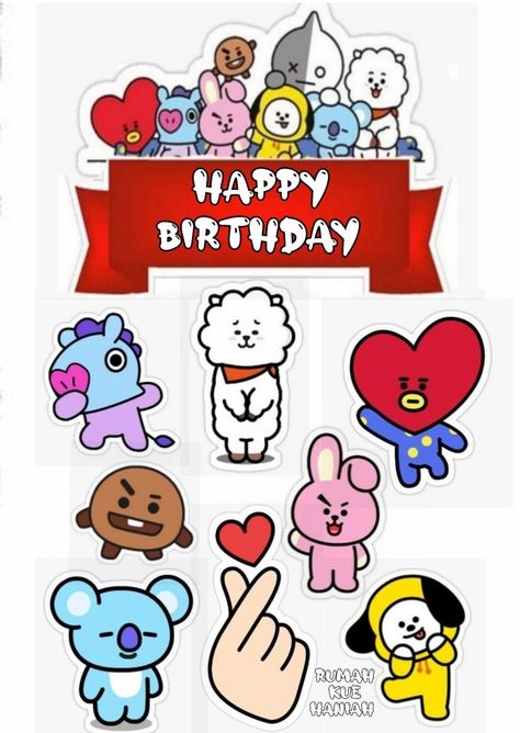 Topper Bts Happy Birthday, Cake Stickers Free Printable, Bt21 Cake Topper Printable, Cake Bt 21, Bts Printable Cake Topper, Happy Birthday Cake Topper Printable Free, Bt21 Cake Birthday Ideas, Bt21 Birthday Party Ideas, Bts Cake Topper Printable