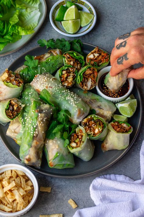 Lettuce Wrap Summer Rolls - Eat Figs, Not Pigs Summer Rolls Recipe, Crispy Wonton, Peanut Dipping Sauces, Summertime Recipes, Lettuce Wrap, Dipping Sauces, Summer Rolls, Extra Firm Tofu, Think Food