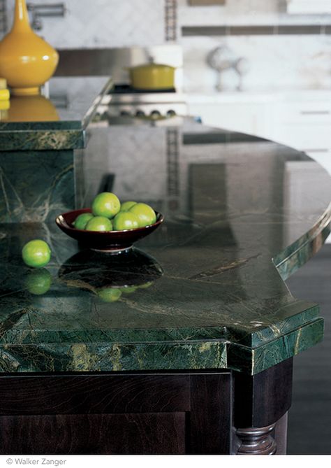 Granite from Walker Zanger - Verde Vecchio Unique Kitchen Countertops, Green Countertops, Best Kitchen Countertops, Wooden Countertops, New Countertops, How To Install Countertops, Countertop Design, Granite Countertops Kitchen, Laminate Countertops