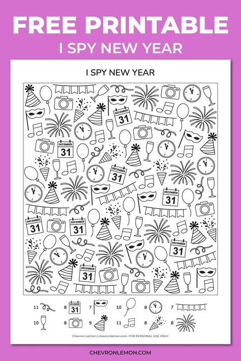 Free printable I spy New Year 2024 New Year Printable, Happy New Year 2024 Worksheet, New Years Printables Free Kids, I Spy New Years Printable, New Year Activities For Kids 2024, New Years Lesson Plan, New Years Kids Activities Free Printable, Winter I Spy Free Printable, Classroom New Years Activities