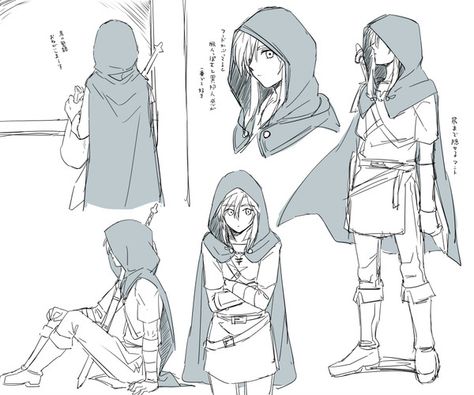 Brushing Hair Pose Reference Drawing, Hood Drawings Reference, Drawing Reference Poses Anime, Hood Drawings, Dnd Character Inspiration, Poses Anime, Reference Art, Drawing Anime Clothes, Zelda Art