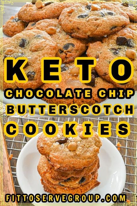 These Keto Chocolate Chip Butterscotch cookies are the perfect treat for any low-carb, keto diet. They're soft and chewy with the perfect amount of butterscotch flavor! keto chocolate chip butterscotch cookies | low carb chocolate chip butterscotch cookies | sugar-free chocolate chip butterscotch cookies Recipes With Butterscotch Chips, Keto Butterscotch, Chocolate Chip Butterscotch Cookies, Keto Cookie Bars, Butterscotch Cookies Recipes, Almond Flour Desserts, Butterscotch Chip Cookies, Sugar Free Desserts Easy, Butterscotch Cookies