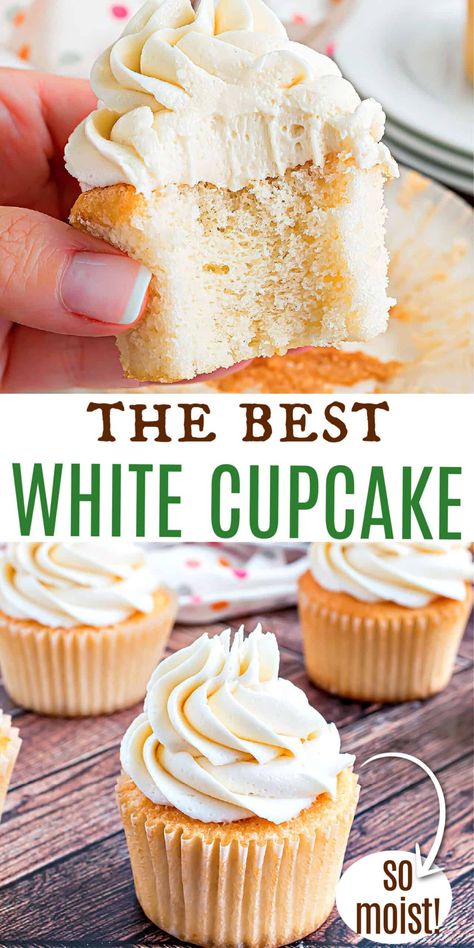 Simple, sweet, and elegant, White Cupcakes prove that basic isn’t always bad. Enjoy them as-is or get creative and go wild with different flavors and toppings. Our classic white cupcake recipe is moist and delicious. White Cupcake Flavors, White Cupcake Recipe, White Cake Cupcakes, White Cupcake Recipes, Recipes Cupcakes, Homemade Chocolate Cupcakes, Icing Cupcakes, Black Color Hairstyles, Frozen Cupcakes