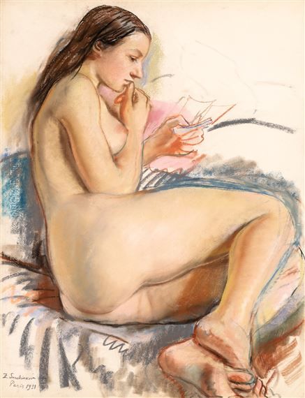 Artwork by Zinaida Yevgenyevna Serebryakova, NUDE READING, Made of pastel on paper Zinaida Serebriakova, Nude Artwork, Russian Painting, Art Of Love, Ukrainian Art, Russian Art, Magazine Art, Art Market, Figurative Art