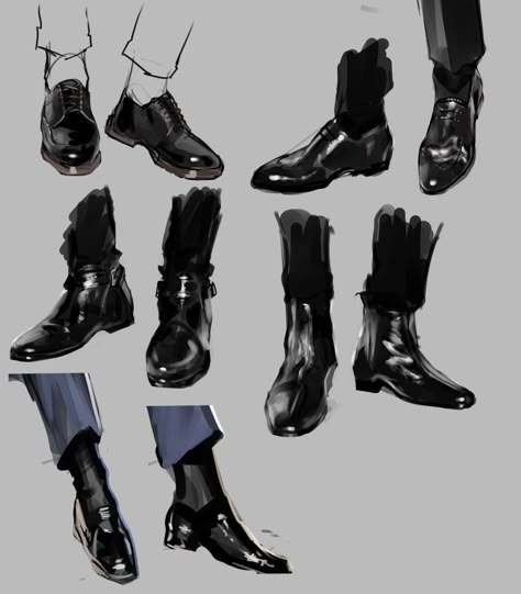 Dress Shoe Reference, How To Color Shoes Digital, Leather Boots Drawing Reference, Dress Shoes Drawing Reference, Shoes Art Reference, Digital Art Shoes, Dress Shoes Drawing, Shoe Reference Drawing, Shoes Reference Drawing